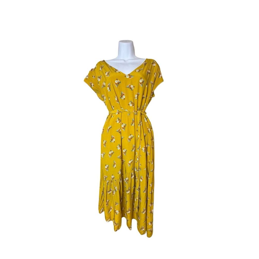 Boden Dress Women 10P Yellow Floral Asymmetrical Midi Pockets Viscose Petite